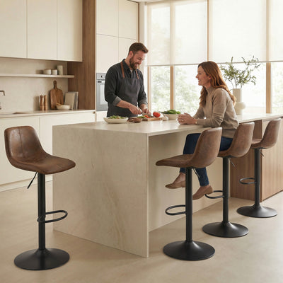 HOMCOM Bar Stools Set of 2, Modern Swivel Barstools with Footrest for Kitchen Island and Dining Room, Brown 