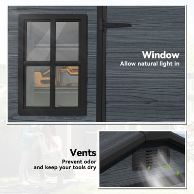 Outsunny 8 x 4 ft Resin Garden Shed, Wood-Effect Outdoor Storage Shed with Floor, Windows, Lockable Doors and Vents, Dark Grey 