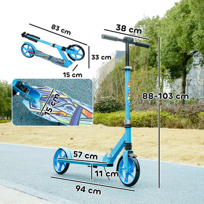 AIYAPLAY Foldable Kids Scooter with Adjustable Handlebar, 200mm Big Wheel, Rear Fender Brake, for Ages 6-12 Years, Blue 