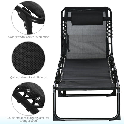 Outsunny Foldable Sun Lounger, Outdoor 4 Level Adjustable Backrest Reclining Chaise Chair, Steel Frame Recliner Chair for Camping, Hiking, Black 