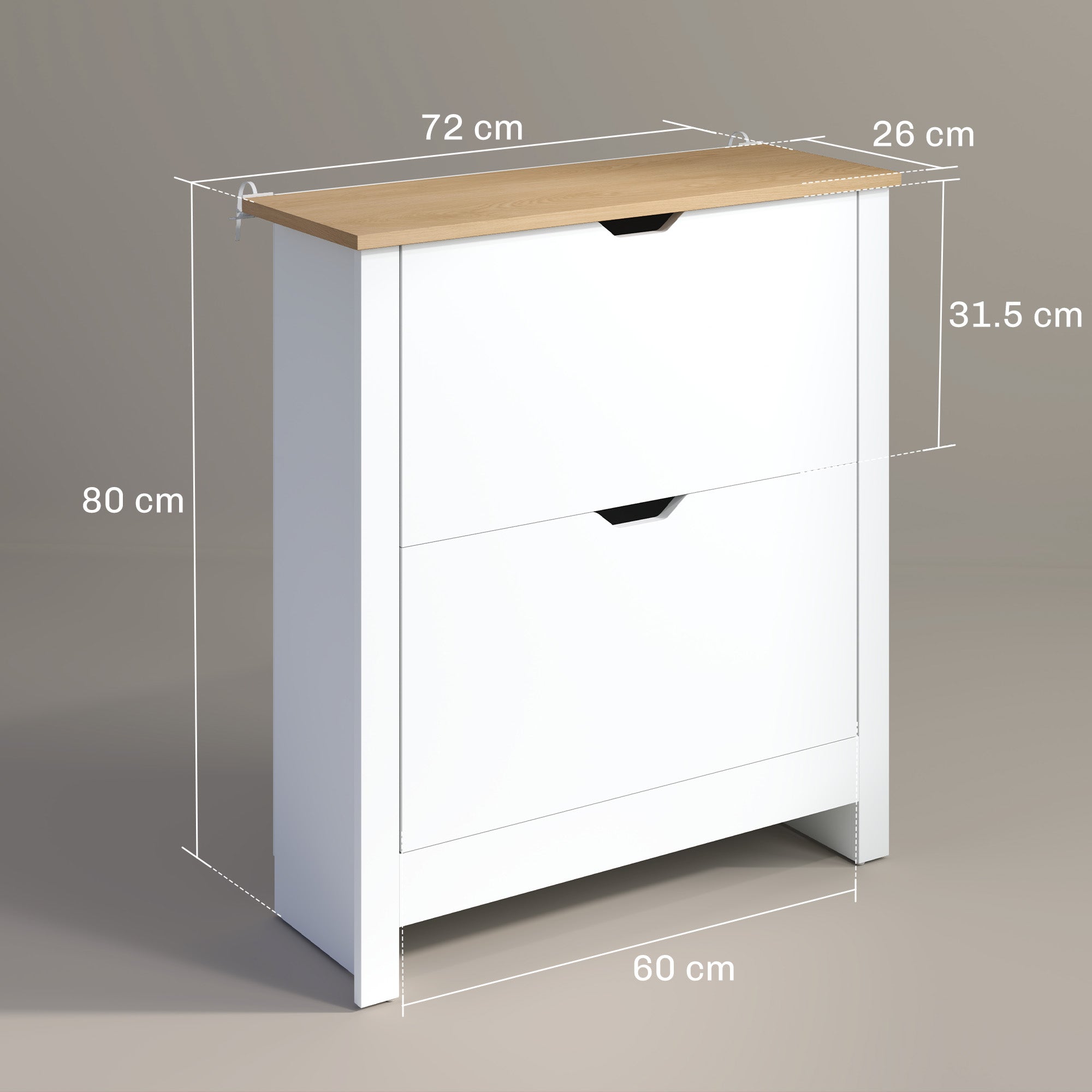 HOMCOM Slim Shoe Cabinet, Narrow Shoe Cupboard with 2 Flip Drawers, Adjustable Shelves for 12 Pairs of Shoes, High Gloss White 