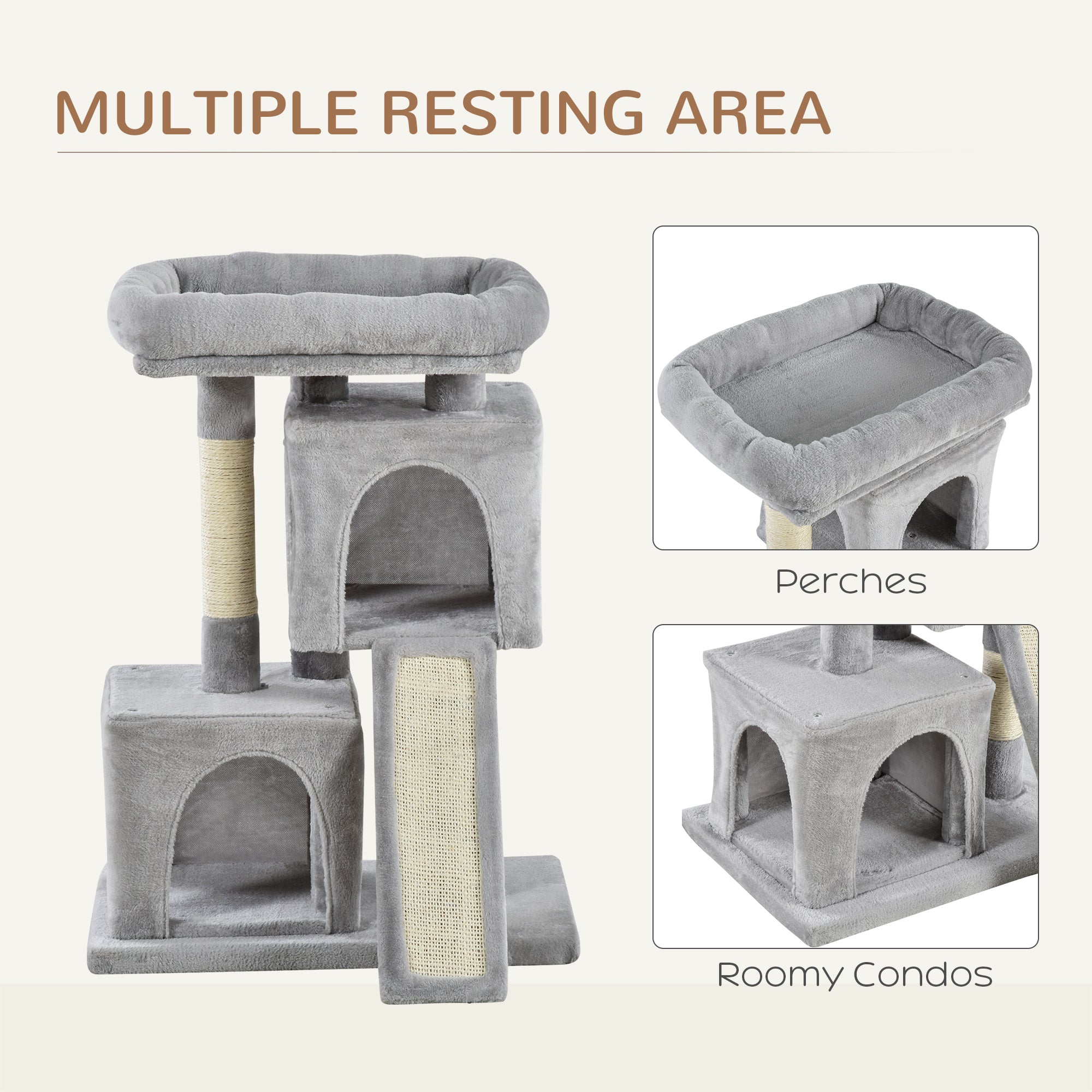 PawHut Cat Tree for Indoor Cats 83cm Cat Scratching Post Scratch Board Kitten Tower Climbing Frame Grey 