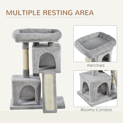 PawHut Cat Tree for Indoor Cats 83cm Cat Scratching Post Scratch Board Kitten Tower Climbing Frame Grey 