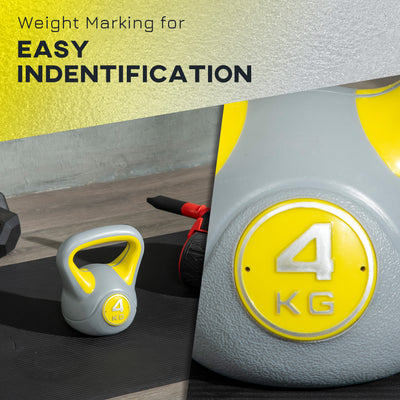 SPORTNOW Kettlebell, 4kg Kettle Bells with Handle for Home Gym Weight Lifting and Strength Training, Yellow and Grey 