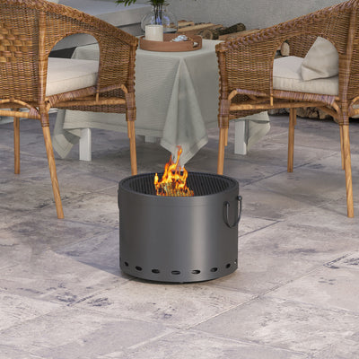 Outsunny Smokeless Fire Pit, 38cm Portable Wood Burning Firepit with Spark Screen and Poker, Low Smoke Camping Bonfire Stove for Garden Patio Picnic, Dark Grey 