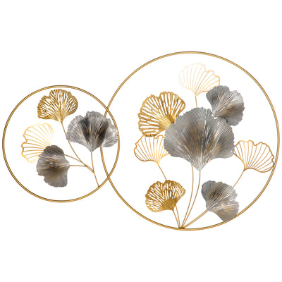 HOMCOM 3D Metal Wall Art Modern Ginkgo Leaves Hanging Wall Sculptures Home Decor for Living Room Bedroom Dining Room, Gold 