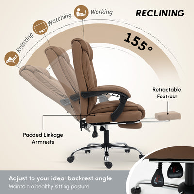 HOMCOM 155° Reclining Faux Leather Swivel Office Chair - Brown 