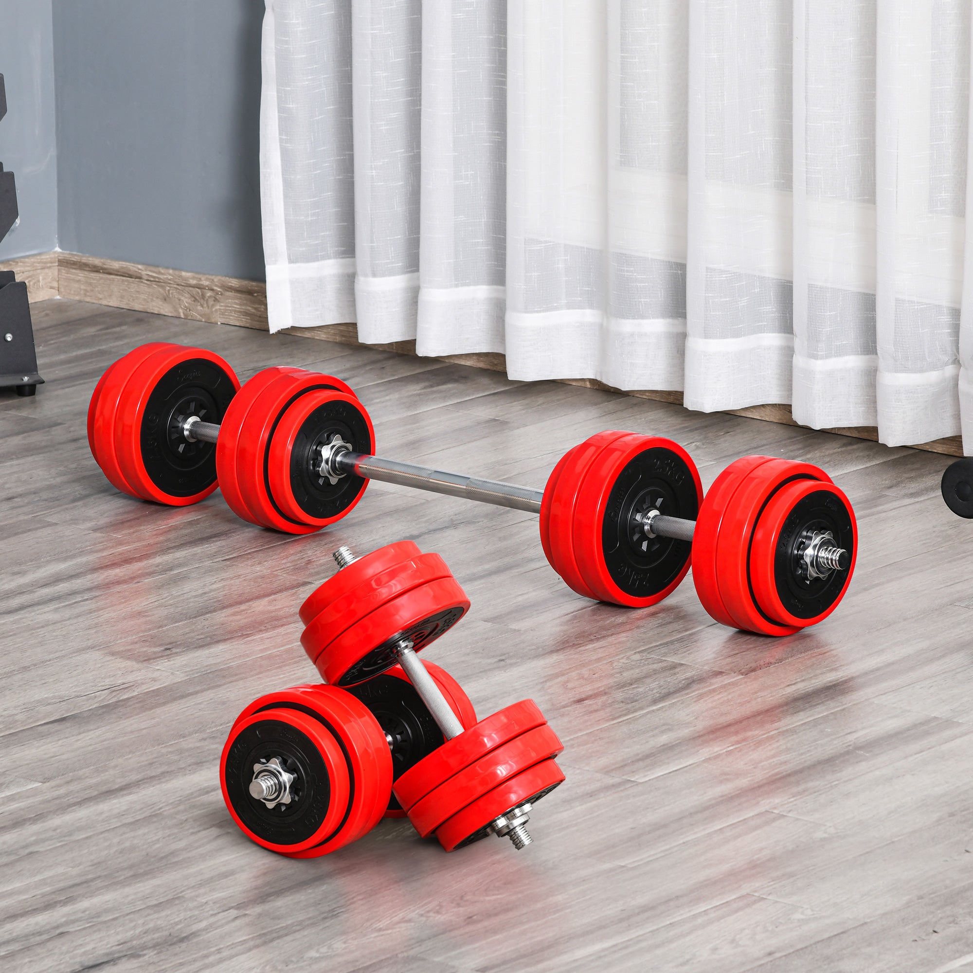 HOMCOM 30KGS 2-In-1 Dumbbell & Barbell Adjustable Set Strength Muscle Exercise Fitness Plate Bar Clamp Rod Home Gym Sports Area 