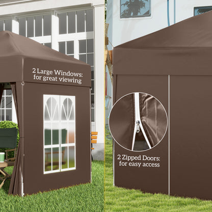 Outsunny 2 x 2 m Garden Pop Up Gazebo, Wedding Party Tent Marquee, Water Resistant Awning Canopy with Sidewalls, Windows, Carry Bag, Coffee 