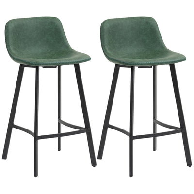 HOMCOM Bar Stools Set of 2, PU Leather Dining Stools with Backrest, Footrest, for Kitchen, Counter, Breakfast Bar, Green 