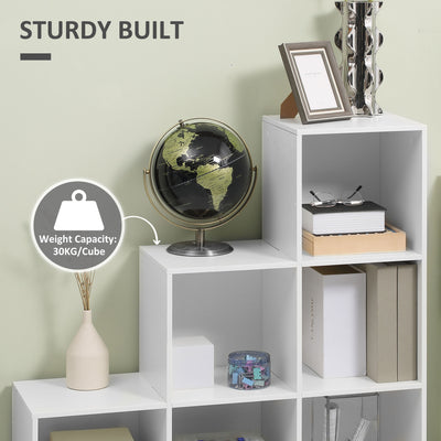 HOMCOM 3-tier Step 6 Cubes Storage Unit Particle Board Cabinet Bookcase Organiser Home Office Shelves - White 