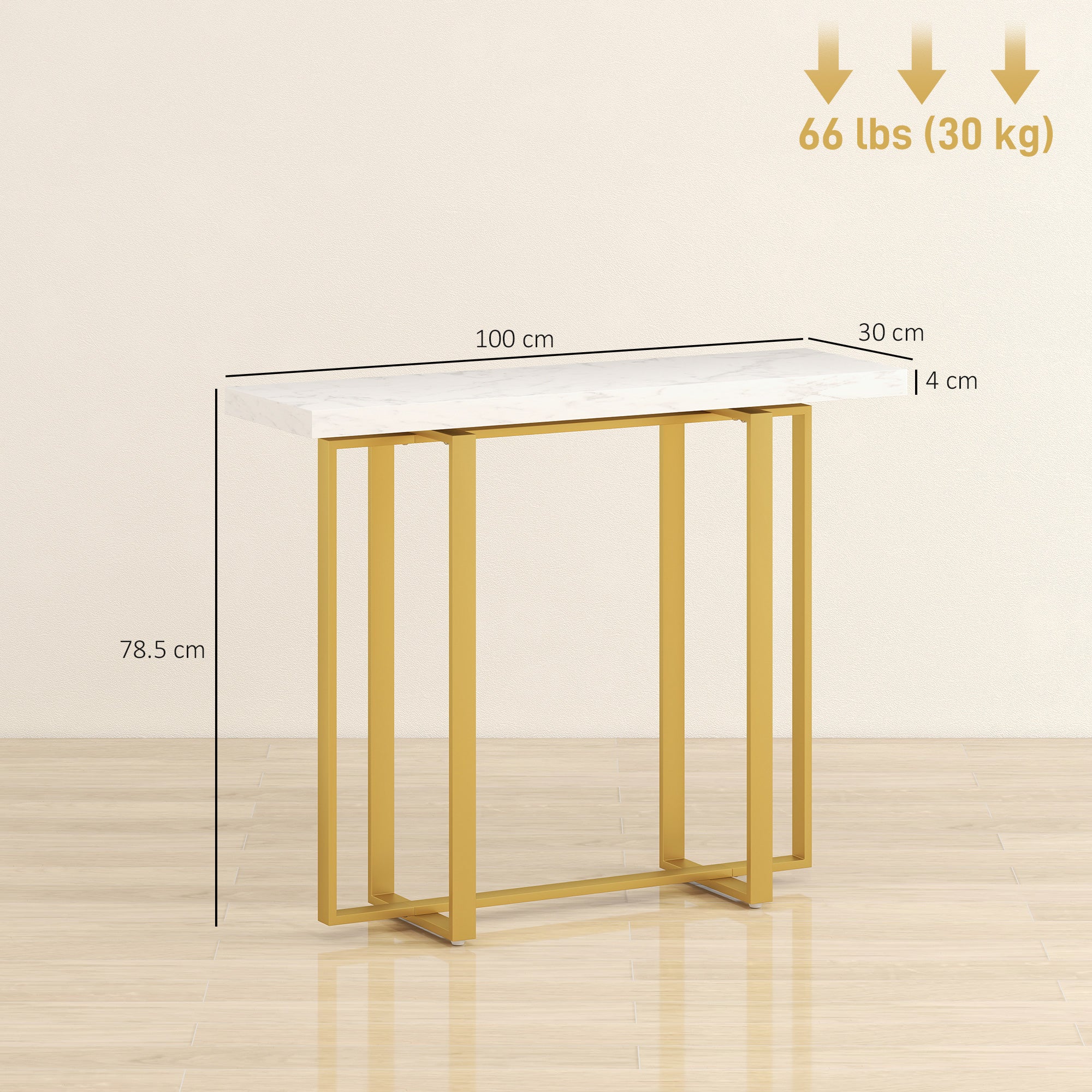 HOMCOM Console Table with Faux Marble Top, 100 cm Narrow Entryway Table with Anti-tipping Device, Steel Frame, White 