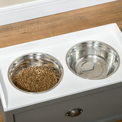 PawHut Stainless Steel Raised Dog Bowls, with 21L Storage Drawer for Large Dogs - Grey 