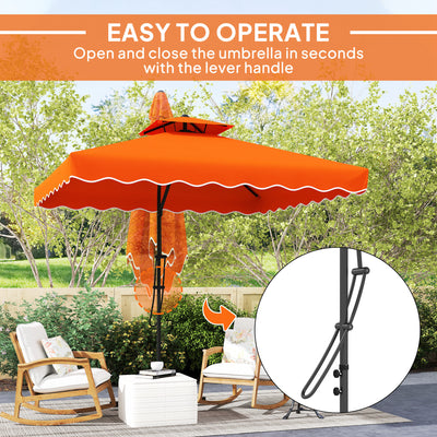 Outsunny 2.5m Cantilever Parasol with Easy Lever, Square Double Top Garden Parasol Umbrella with Ruffles and Cross Base, Overhanging Outdoor Sun Shades, Orange 