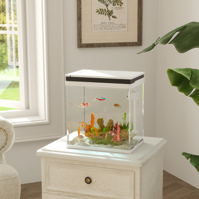 PawHut 14L Glass Fish Tank with Filter System, LED Lights, Water Pump, White 