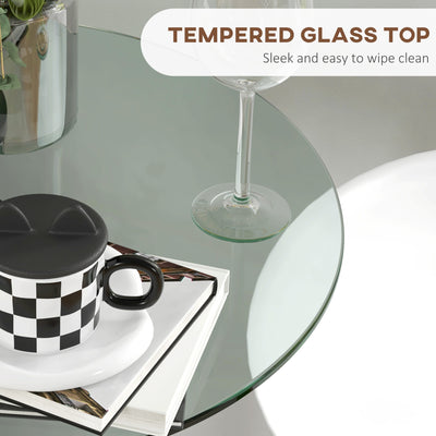 HOMCOM High Top Bar Table, Round Kitchen Table with Tempered Glass Top and Steel Base, Bistro Table for 2 People, Clear 