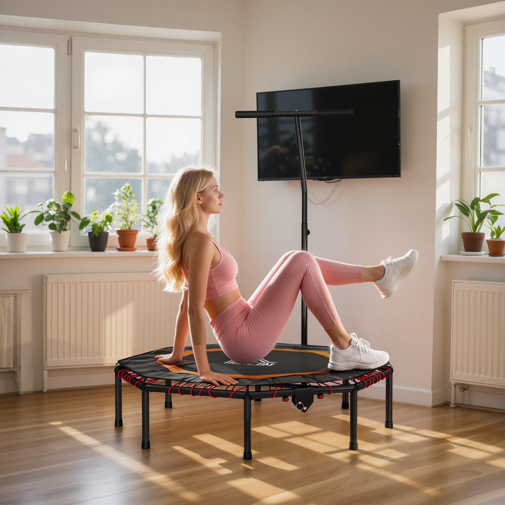 HOMCOM Fitness Trampoline, Bouncer with Adjustable Handle, Max Load 150 kg 