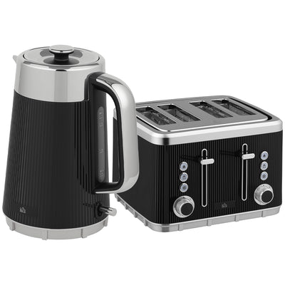 HOMCOM Electric Stainless Steel Kettle and Toaster Set, 3000W 1.7L UK Strix Thermostat Fast Boil Kettle w/ Limescale Filter, Cool Touch Body, 4 Slice Toaster with 7 Browning Levels, Crumb Tray, Black 