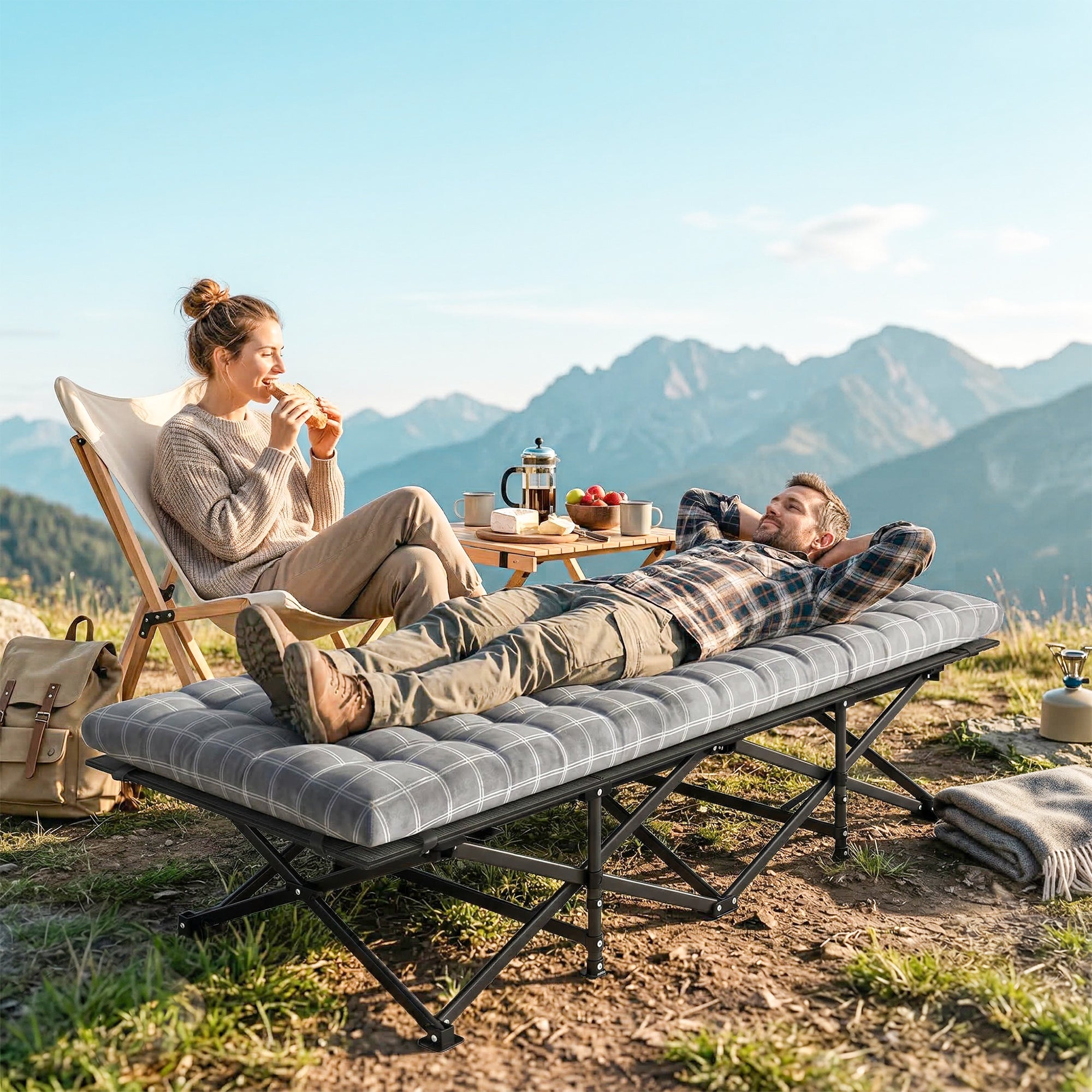 Outsunny Camping Cot with Soft Pad, 80cm Extra Wide Folding Cots with Side Pocket and Carry Bag, Grey 
