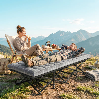 Outsunny Camping Cot with Soft Pad, 80cm Extra Wide Folding Cots with Side Pocket and Carry Bag, Grey 
