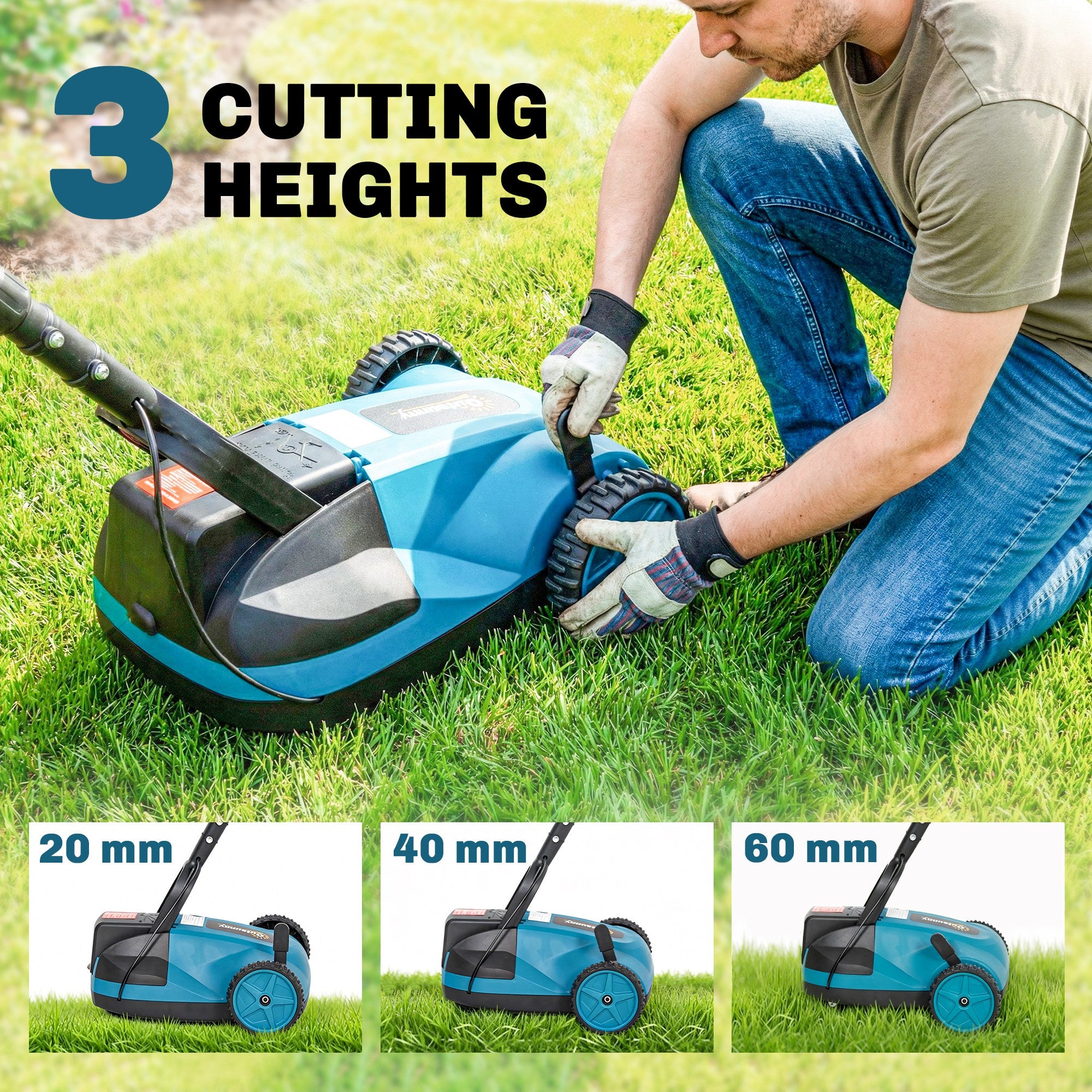 Outsunny 18V Cordless Lawnmower with 2 x 4Ah Batteries & Charger, Battery Lawn Mower with 21cm Cutting Width, 3 Cutting Heights 