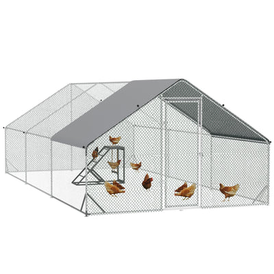 PawHut Walk-in Galvanised Steel Chicken Run with Chicken Activity Shelf and Cover, 3 x 6 x 2m 