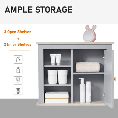 kleankin Bathroom Wall Mirror Cabinet, Cupboard with Door, Storage Cabinet with Adjustable Shelf for Corridors Living Rooms, Grey 
