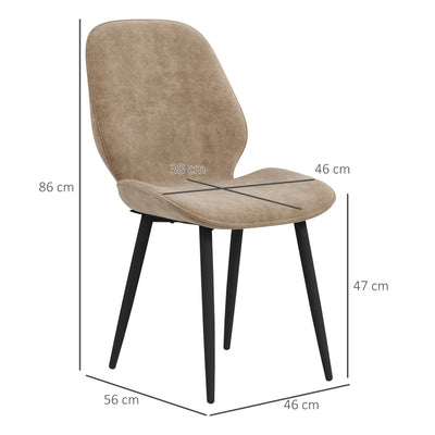 HOMCOM Velvet Dining Chairs, Set of 2 Dining Room Chairs with Metal Legs for Living Room, Dining Room, Light Brown 