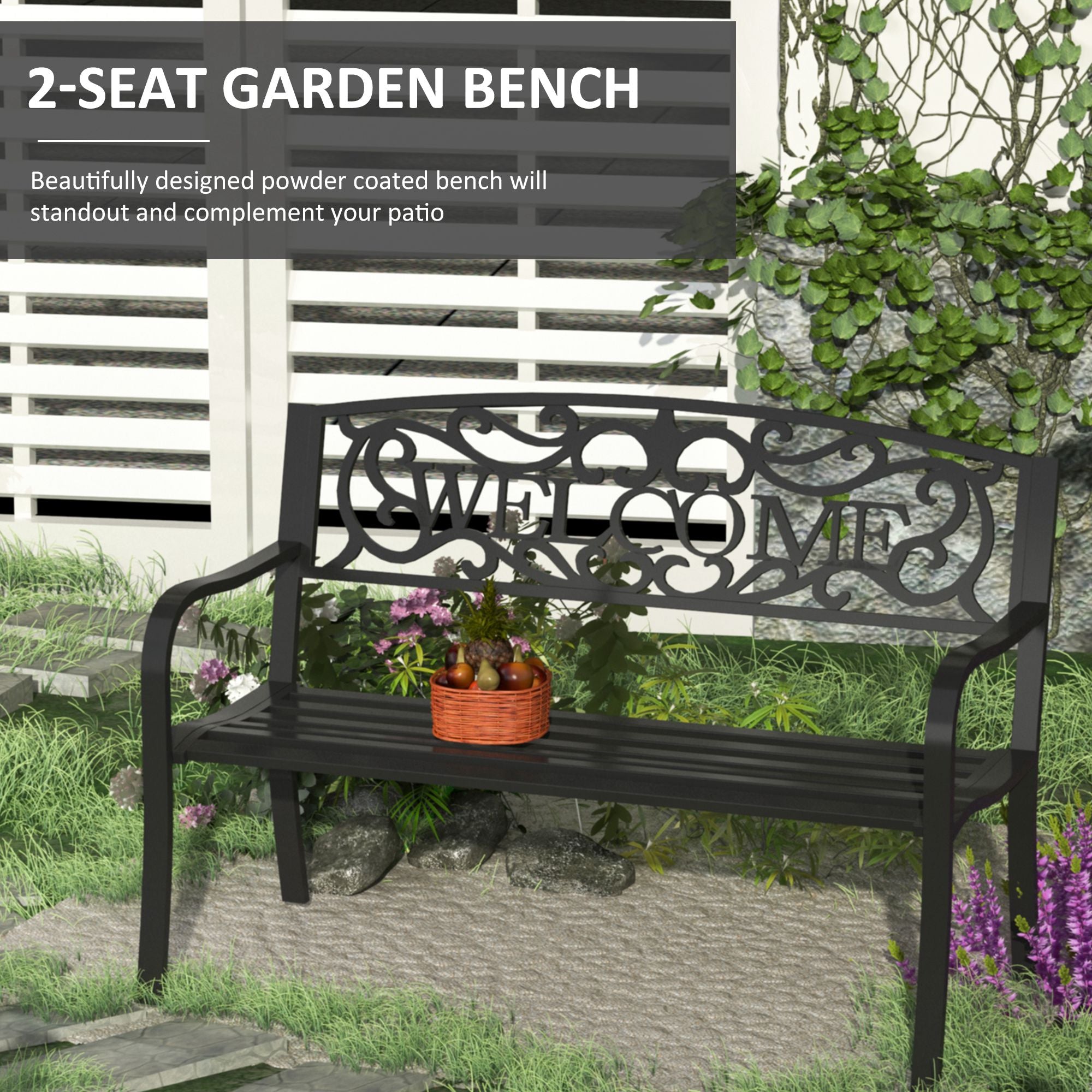 Outsunny 126Lx60Wx85H cm Steel Bench-Black 