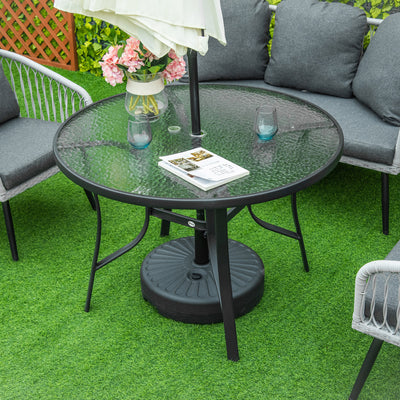 Outsunny 106cm Round Garden Dining Table with Parasol Hole Tempered Glass Top Steel Frame 