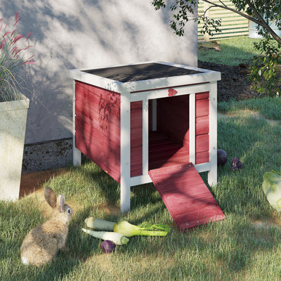 PawHut Wooden Rabbit Hutch 51 x 42 x 43 cm, Red 
