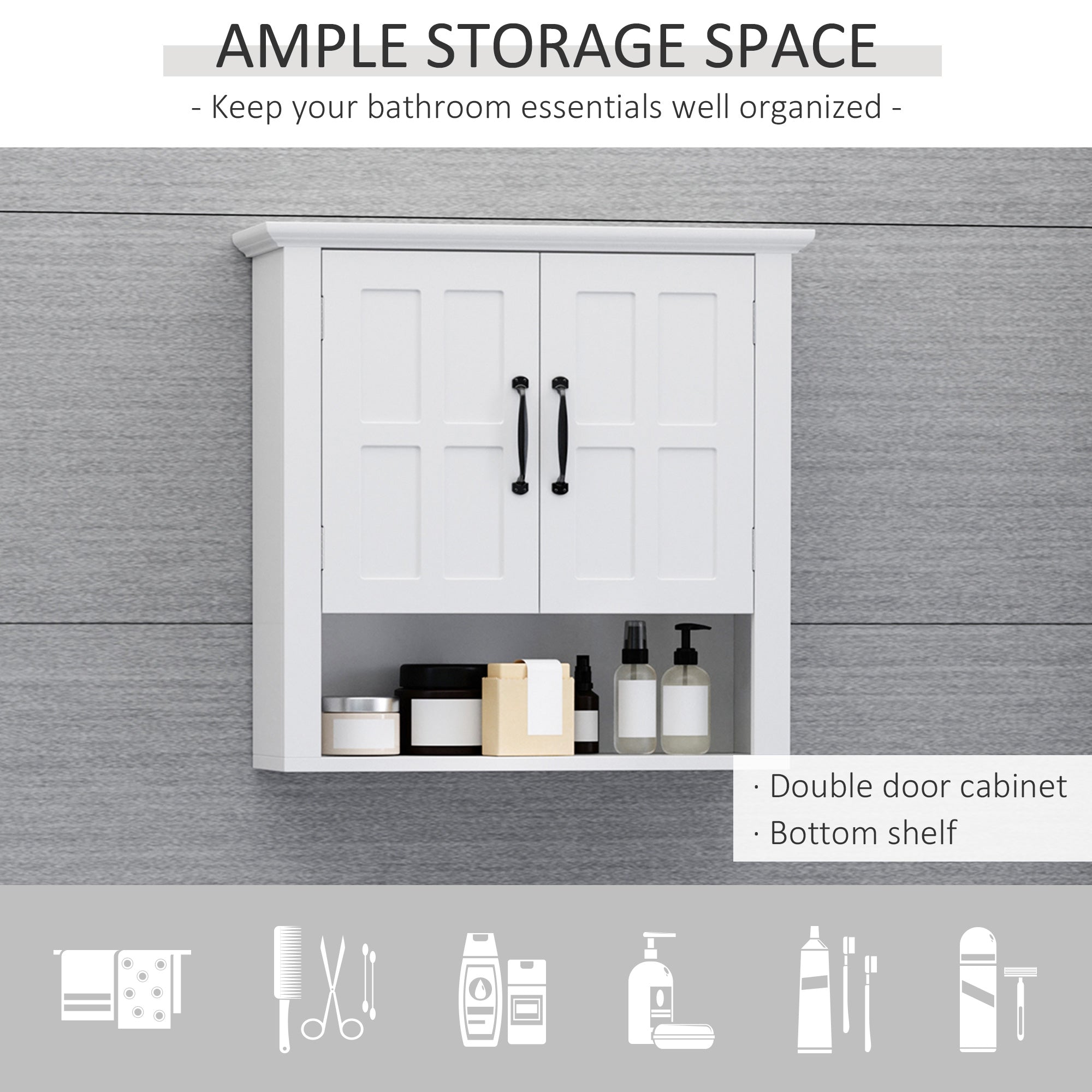 HOMCOM Bathroom Wall Cabinet, Medicine Cabinet, Kitchen Cupboard with 2 Doors and Adjustable Shelf, White 