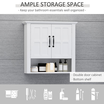 HOMCOM Bathroom Wall Cabinet, Medicine Cabinet, Kitchen Cupboard with 2 Doors and Adjustable Shelf, White 