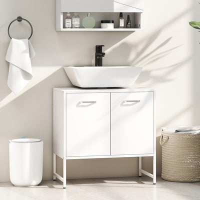 HOMCOM Bathroom Vanity Unit, Under Sink Storage Cabinet with Soft-Close Doors for Basin without or with Pedestal, White 