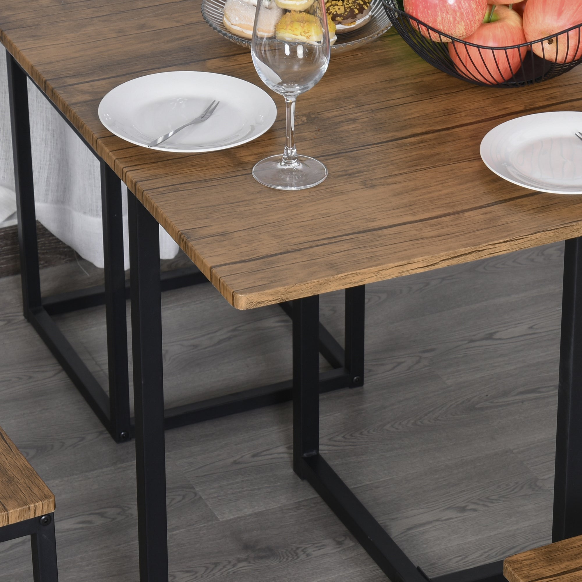 HOMCOM 5 Piece Dining Table and Chairs Set 4, Industrial Space Saving Table and Chairs with Metal Frame, Square Kitchen Table and Stools for Dining Room, Brown 