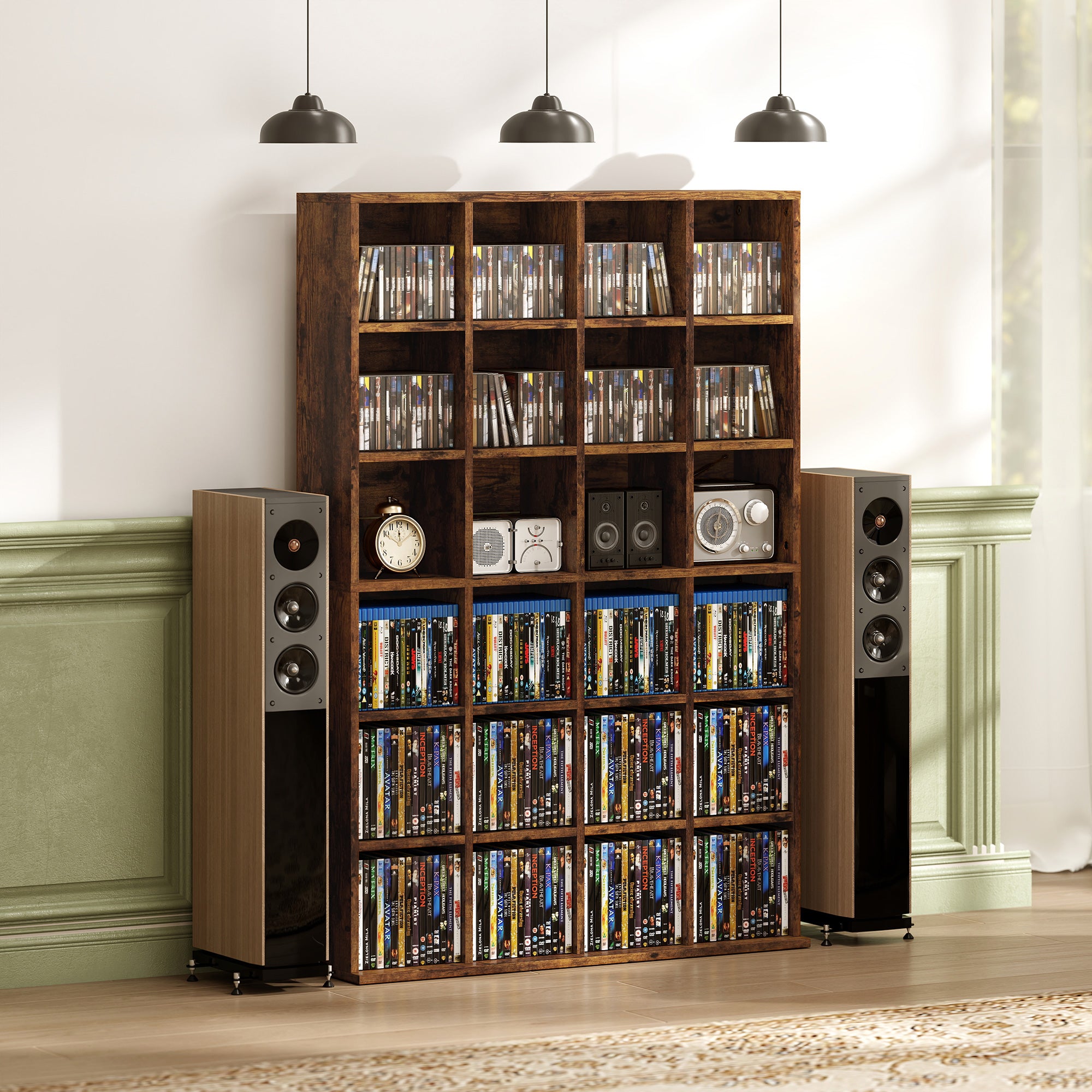 HOMCOM CD Storage Unit with Adjustable Shelves, 89 x 130.5 cm, Rustic Brown 
