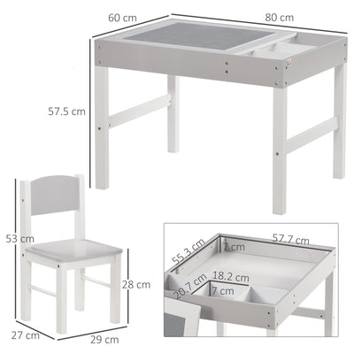 HOMCOM Kids Table and Chair Set, with Storage Space - Grey 
