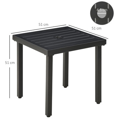 Outsunny Garden Side Table End Table Patio Coffee Table with Umbrella Hole, Steel Frame for Balcony, Black 