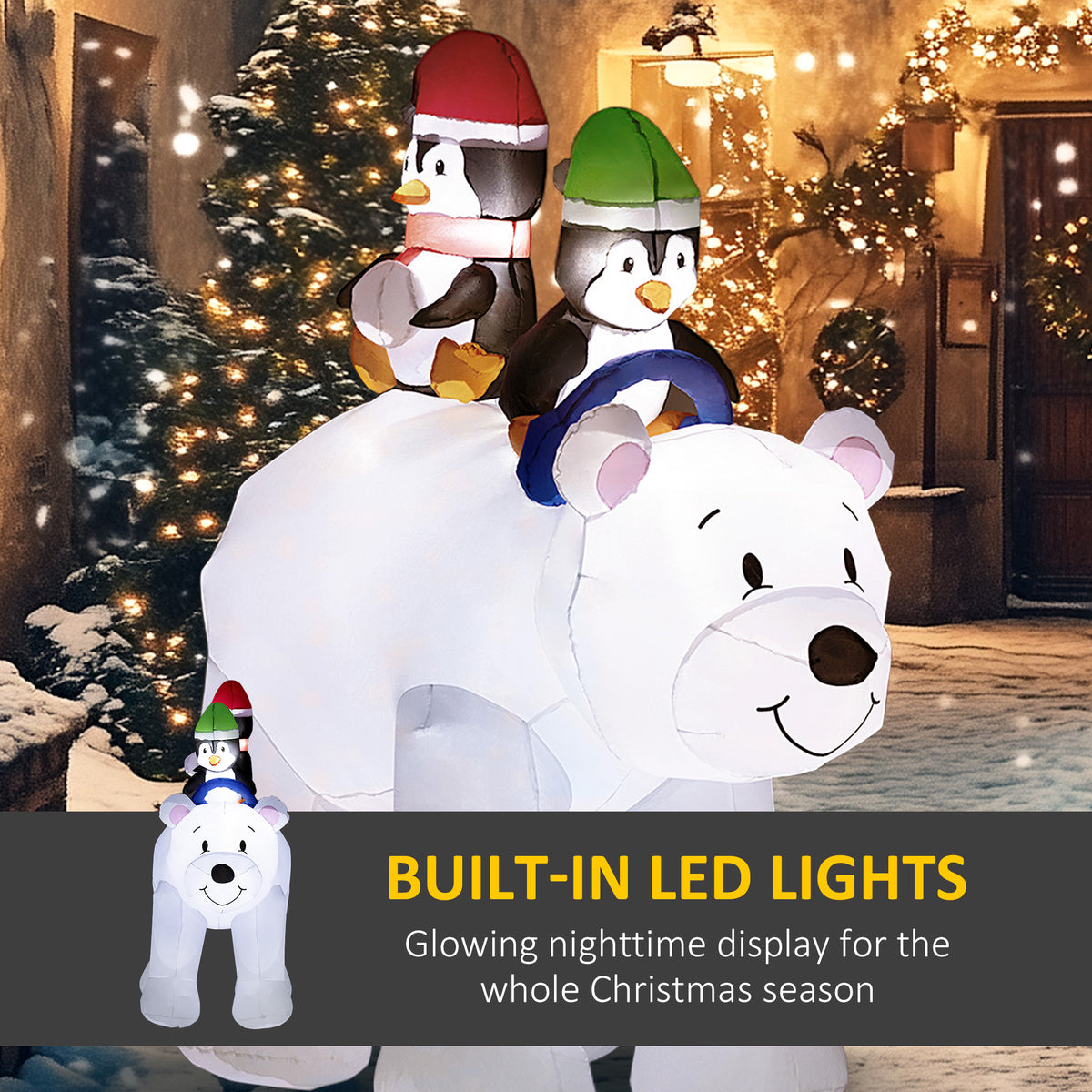 Outsunny 6.4ft Inflatable Polar Bear and Penguin Christmas Inflatable 