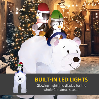 Outsunny 6.4ft Inflatable Polar Bear and Penguin Christmas Inflatable 
