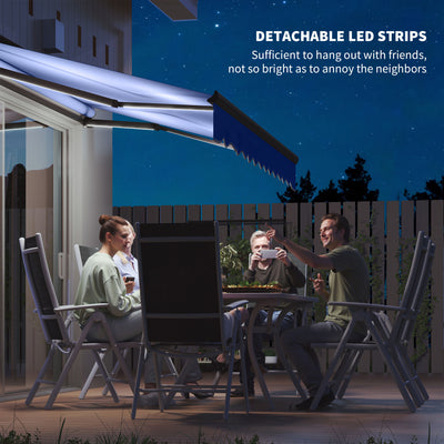 Outsunny 2.5 x 2m Electric Awning with LED Light and Remote Controller, Aluminium Frame DIY Retractable Awning, UV50+ Sun Shade Canopy for Garden Patio Deck Door Window, Blue 