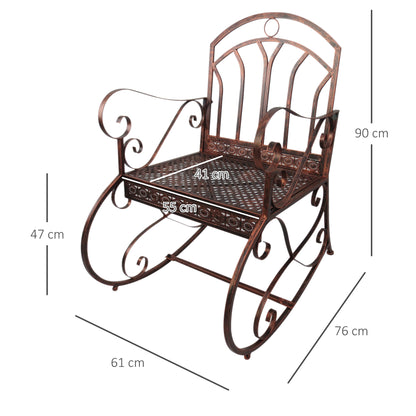 Outsunny Metal Single Chair 1 Seater Garden Outdoor Rocking Chair Vintage Style Bronze 