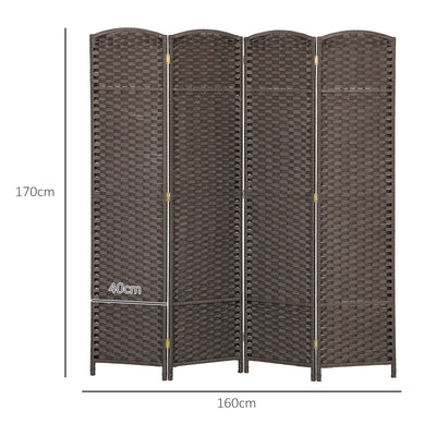 HOMCOM 4 Panel Folding Room Divider, Freestanding Privacy Screen for Living Room, Bedroom and Office, 160 x 170cm, Brown 