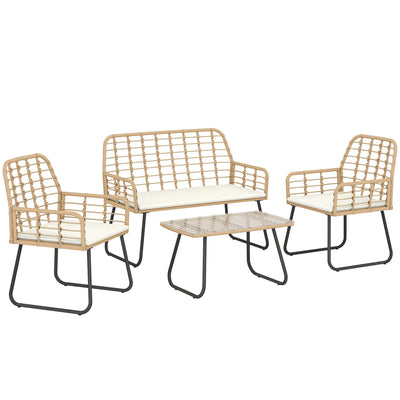 Outsunny 4 Piece Rattan Garden Furniture Set, Outdoor Patio Furniture with Loveseat, Armchairs and Coffee Table 