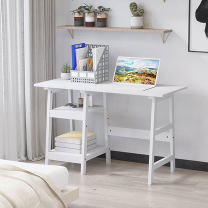 HOMCOM Compact Computer Desk with Storage Shelves, Study Table with Bookshelf, PC Table Workstation for Home Office, Study, Easy Assembly, 120 x 51cm, White 