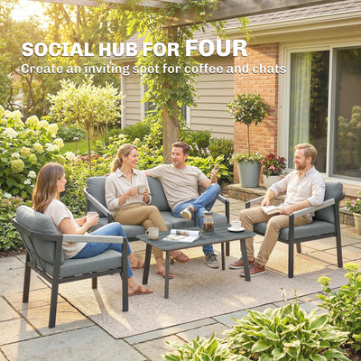 Outsunny Aluminium Garden Furniture Set, 4 Seater Outdoor Patio Furniture with Loveseat, 2 Armchairs, Slatted Table 