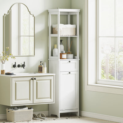 HOMCOM Tall Bathroom Cabinet, with Laundry Basket - White 
