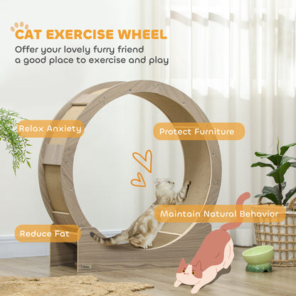 PawHut Cat Wheel with Brake, Scratching Pads - Walnut Brown 