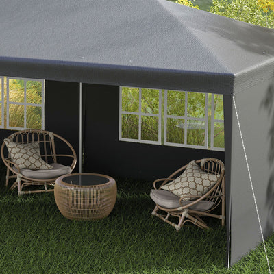 Outsunny 6 x 3 m Party Tent Gazebo Marquee Outdoor Patio Canopy Shelter with Windows and Side Panels Dark Grey 