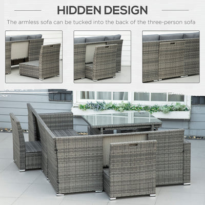 Outsunny Seven-Piece Rattan Garden Sofa Set, with Expanding Table - Grey 